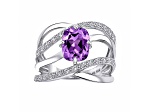 Cushion Amethyst Rhodium Over Sterling Silver Multi-Strand Interwoven Ring 2.42 Cttw