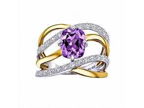 Cushion Amethyst 14K Yellow Gold Sterling Silver Multi-Strand Interwoven Ring 2.42 Cttw