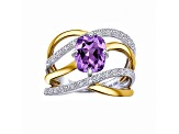 Cushion Amethyst 14K Yellow Gold Sterling Silver Multi-Strand Interwoven Ring 2.42 Cttw