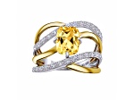 Cushion Citrine 14K Yellow Gold Over Sterling Silver Multi-Strand Interwoven Ring 2.42 Cttw