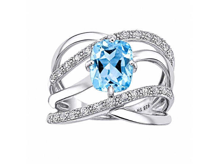 Cushion Sky Blue Topaz Rhodium Over Sterling Silver Multi-Strand Interwoven Ring 3.08 Cttw