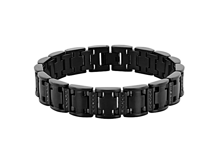 Ion-Plated Stainless Steel Black Black Diamond Bracelet.50ctw