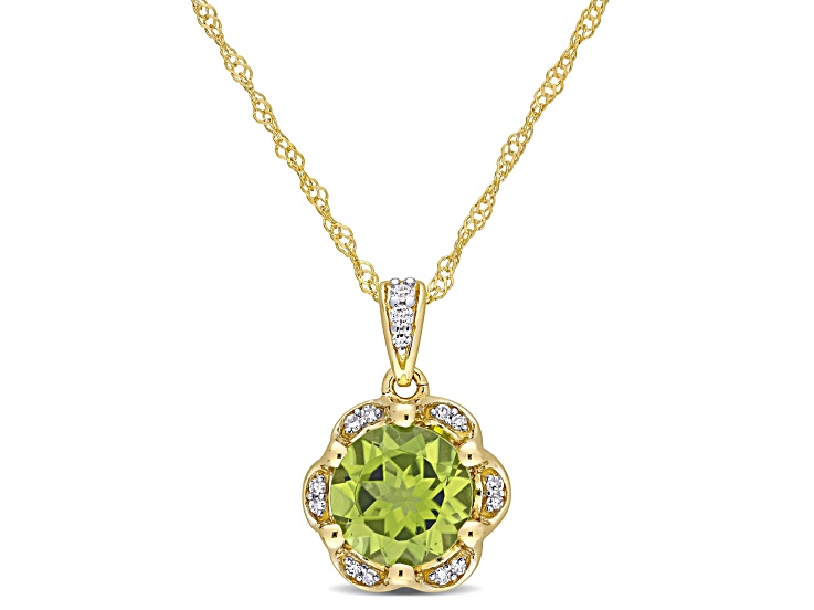 Peridot & Diamond 14K Yellow Gold Floral Pendant With Chain 1.57ctw