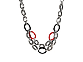 Red Carnelian and Black Onyx Sophisticated Steel Status Link 20" Necklace