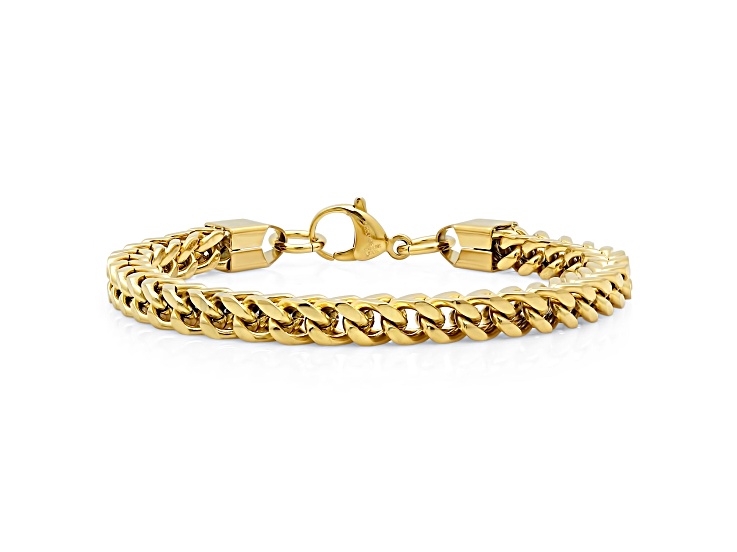 Men's 18K Yellow Gold Over Stainless Steel Wheat Link Bracelet