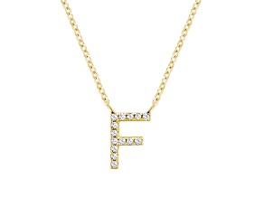 10K Yellow Gold Block Yellow Diamond Initial Letter F Pendant with Yellow Gold Chain, 0.05ctw