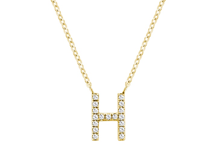 10K Yellow Gold Block Yellow Diamond Initial Letter H Pendant with ...