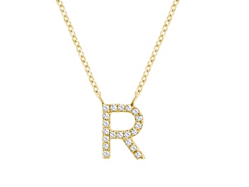 Picture of 10K Yellow Gold Block Yellow Diamond Initial Letter R Pendant with Yellow Gold Chain, 0.07ctw