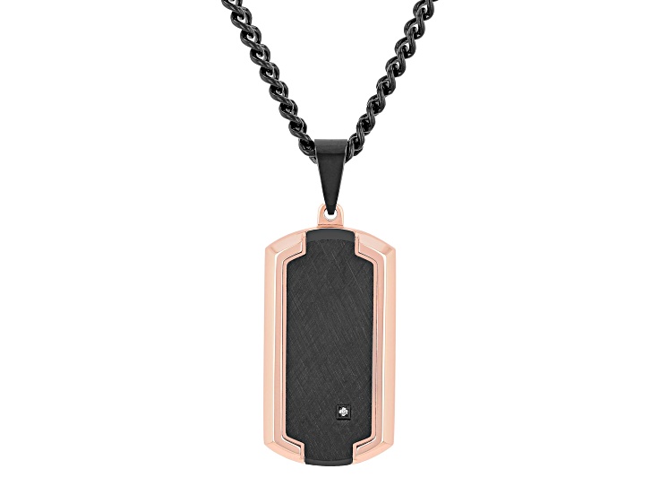 Two-tone Ion-Plated Diamond Accent Stainless Steel Dog Tag Pendant