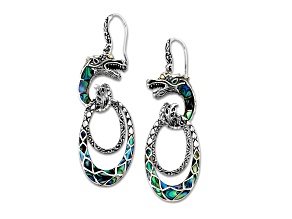 Silver Treasures by Samuel B. Abalone Shell Dragon Sterling Silver with 18K Yellow Gold Earrings