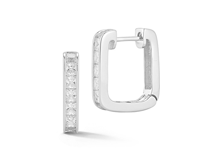 Rachel Zoe Rhodium Over Sterling Silver Cubic Zirconia Square Hoop Earrings