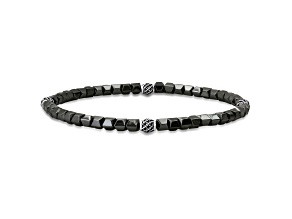 Men's Hematite and Sterling Silver Beaded Stretch Bracelet