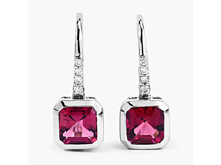 Red Rubellite Tourmaline and White Diamond 14K Yellow Gold Dangle Earrings, 2.56ctw