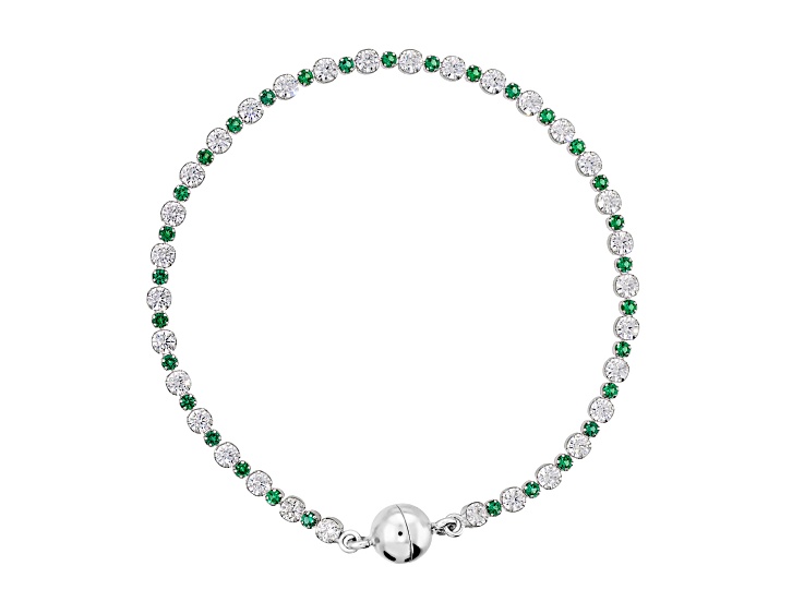Green and White Cubic Zirconia Tennis Bracelet w/ Magnetic Closure, 925 Sterling Silver