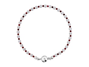 Red and White Cubic Zirconia Tennis Bracelet w/ Magnetic Closure, 925 Sterling Silver