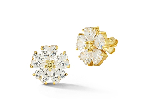 Rachel Zoe 14K Yellow Gold Over Sterling Silver Yellow and White Cubic Zirconia Flower Studs