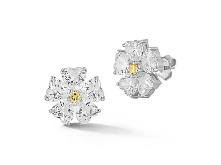 Rachel Zoe Rhodium Over Sterling Silver Yellow and White Cubic Zirconia Flower Studs