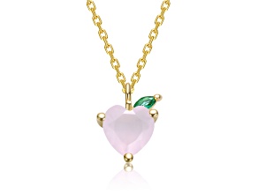 Pink Cubic Zirconia, 14K Gold Plated over Sterling Silver with Heart & Leaf Pendant Necklace