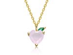 Pink Cubic Zirconia, 14K Gold Plated over Sterling Silver with Heart & Leaf Pendant Necklace
