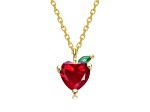 Red Cubic Zirconia, 14K Gold Plated over Sterling Silver with Heart & Leaf Pendant Necklace
