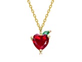 Red Cubic Zirconia, 14K Gold Plated over Sterling Silver with Heart & Leaf Pendant Necklace