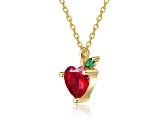 Red Cubic Zirconia, 14K Gold Plated over Sterling Silver with Heart & Leaf Pendant Necklace