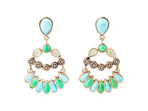 Barse Jewelry Blue and Lime Composite Turquoise Gold Tone Legacy Dangle Earrings
