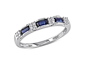 Blue Sapphire and Diamond 10K White Gold Eternity Ring 0.61ctw