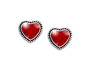 Silver Treasures by Samuel B. Coral Sterling Silver Heart Stud Earrings