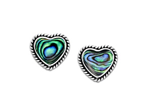 Silver Treasures by Samuel B. Abalone Shell Sterling Silver Heart Stud Earrings