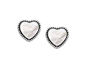 Silver Treasures by Samuel B. Mother-Of-Pearl Sterling Silver Heart Stud Earrings