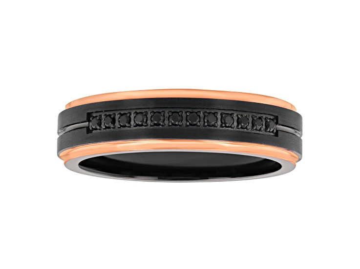 Tungsten Comfortâ„¢.12ctw Black Diamond Tungsten Black and Rose Ion Plated Band