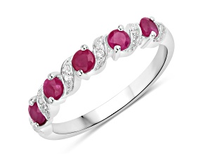 Ruby and White Topaz Sterling Silver 5 Stone Band Ring