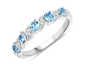 Swiss Blue Topaz and White Topaz Sterling Silver 5 Stone Band Ring
