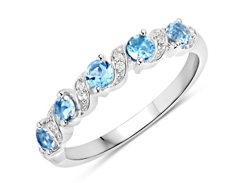 Picture of Swiss Blue Topaz and White Topaz Sterling Silver 5 Stone Band Ring