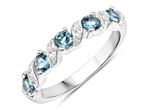 London Blue Topaz and White Topaz Sterling Silver 5 five Stone Band Ring
