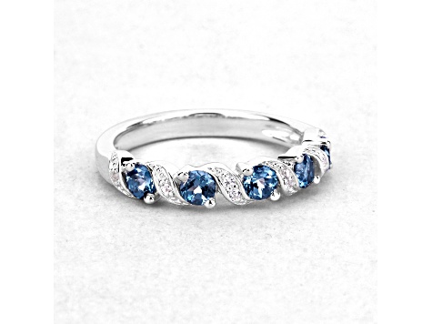 V3 Jewelry 925 Sterling Silver 2.35 Carat Round Cut Natural London Blue Topaz Five Stone Band Ring