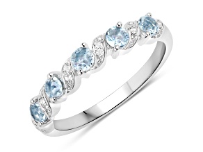 Sky Blue Aquamarine and White Topaz Sterling Silver 5 Stone Band Ring