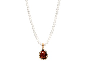 Brown Glass Teardrop with Acrylic Accents Pendant with Chain