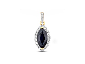 Blue Sapphire and White Diamond Marquise Shaped 10K Yellow Gold Halo Pendant