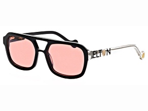 Elton John HEADLINER Black Aviator Frame with Elton Accent / Pink Lenses Sunglasses