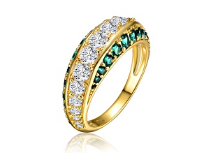 Emerald Green Cubic Zirconia, 14K Gold Plated over Sterling Silver Cocktail Ring