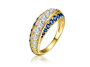Sapphire Blue Cubic Zirconia, 14K Gold Plated over Sterling Silver Cocktail Ring