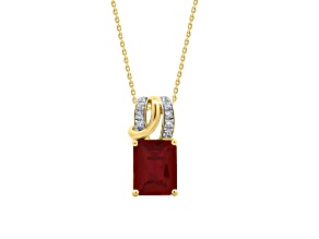 10K Yellow Gold 0.10CTW Lab Created Ruby and Lab-Grown White Diamond Pendant with Chain