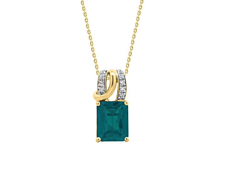 10K Yellow Gold 0.10CTW Lab Created Emerald and Lab-Grown White Diamond Pendant with Chain
