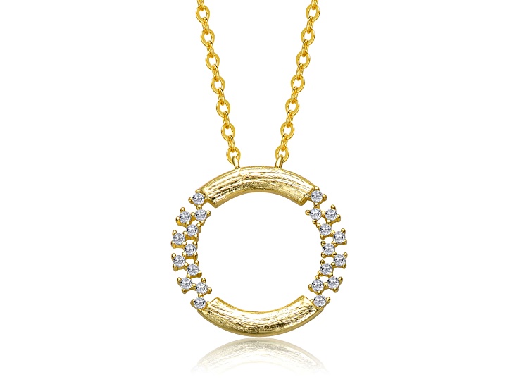 Clear Cubic Zirconia, 14K Gold Plated over Brass Round Pendant Necklace for Teens