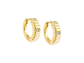 14K Yellow Gold Over Brass Cubic Zirconia Pave Accented Ridged Huggie Earring 0.65ctw