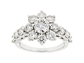 White lab-grown diamond 14k white gold flower ring 3.00ctw