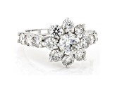 White Lab-Grown Diamond 14k White Gold Flower Ring 3.00ctw