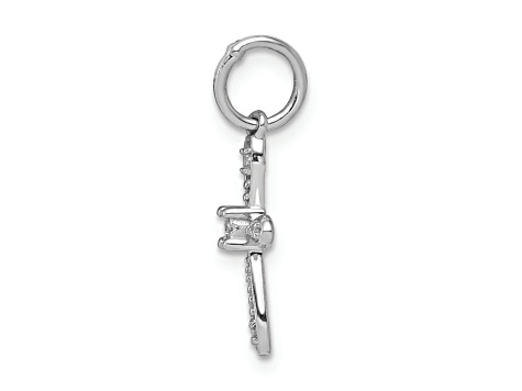 Rhodium Over 14K White Gold 0.03ct. Diamond Cross Charm